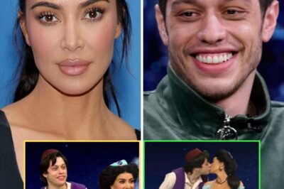 Kim Kardashian reveals her first kiss with boyfriend Pete Davidson was on SNL during Aladdin sketch. Watch