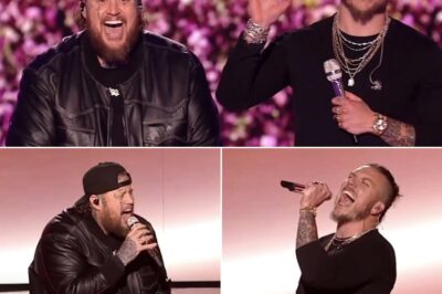 Brandon Lake and Jelly Roll bring down the house on American Idol with a stirring duet of “Hard Fought Hallelujah.” What started as a solo showcase for Lake’s powerful vocals quickly transformed into a spiritual experience when Jelly Roll stepped in to deliver the second verse. As their voices joined on the chorus, the performance took on the weight and fire of a full-blown revival. With soul, grit, and undeniable chemistry, the duo delivered a moment that felt more like church than television — and audiences across the nation felt every note.