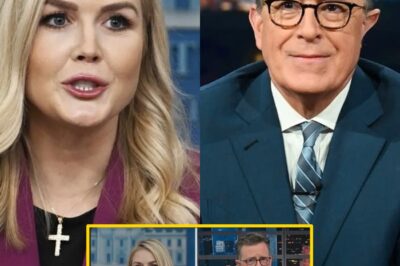 SHOCKING LATE-NIGHT MELTDOWN: Chaos Erupts as Karoline Leavitt Ambushes Stephen Colbert on Live TV—Turning a Lighthearted Comedy Segment into a Blistering Political Face-Off That Stunned the Audience, Silenced Colbert, and Left Producers Scrambling to Cut the Broadcast Short! Was This the Night That Comedy Died and Culture War Took the Mic? Witness the Unforgettable Moment That Transformed a Talk Show into a Battleground, Shattered the Illusion of Neutrality, and Sparked a Nationwide Debate—Colbert’s Expression Said It All, But It Was Leavitt’s Mic-Drop That Set the Internet on Fire and Left Viewers Asking: Is Late-Night TV Losing Its Grip?