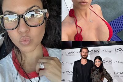 Kourtney Kardashian flashes cleavage and models a ‘Travis’ shirt amid war with ex Scott Disick